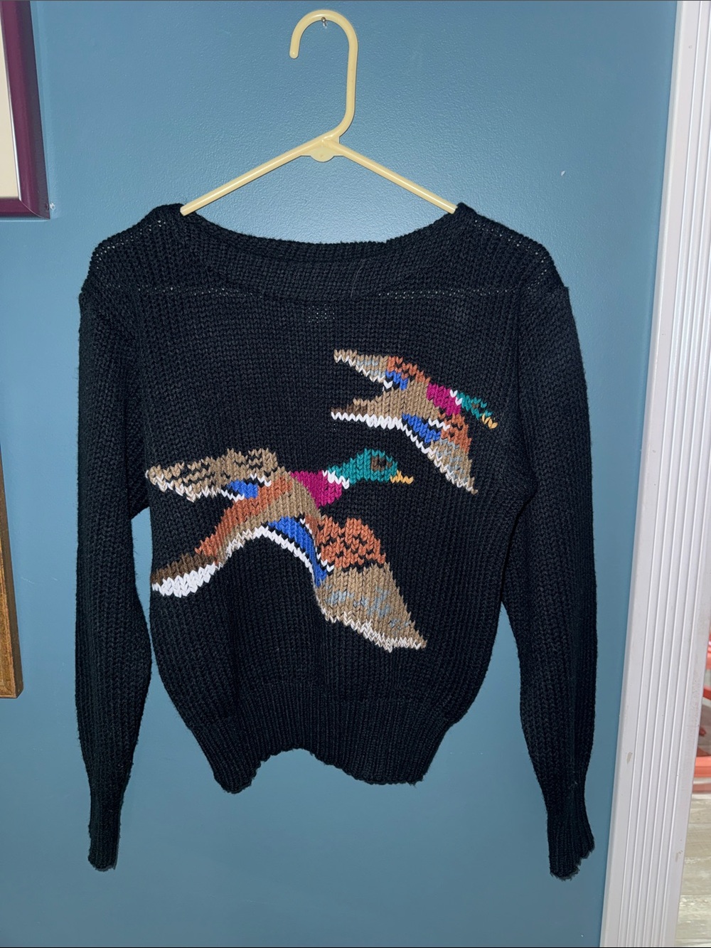 Lime Light Sweater with Colorful Flying Duck Intarsia